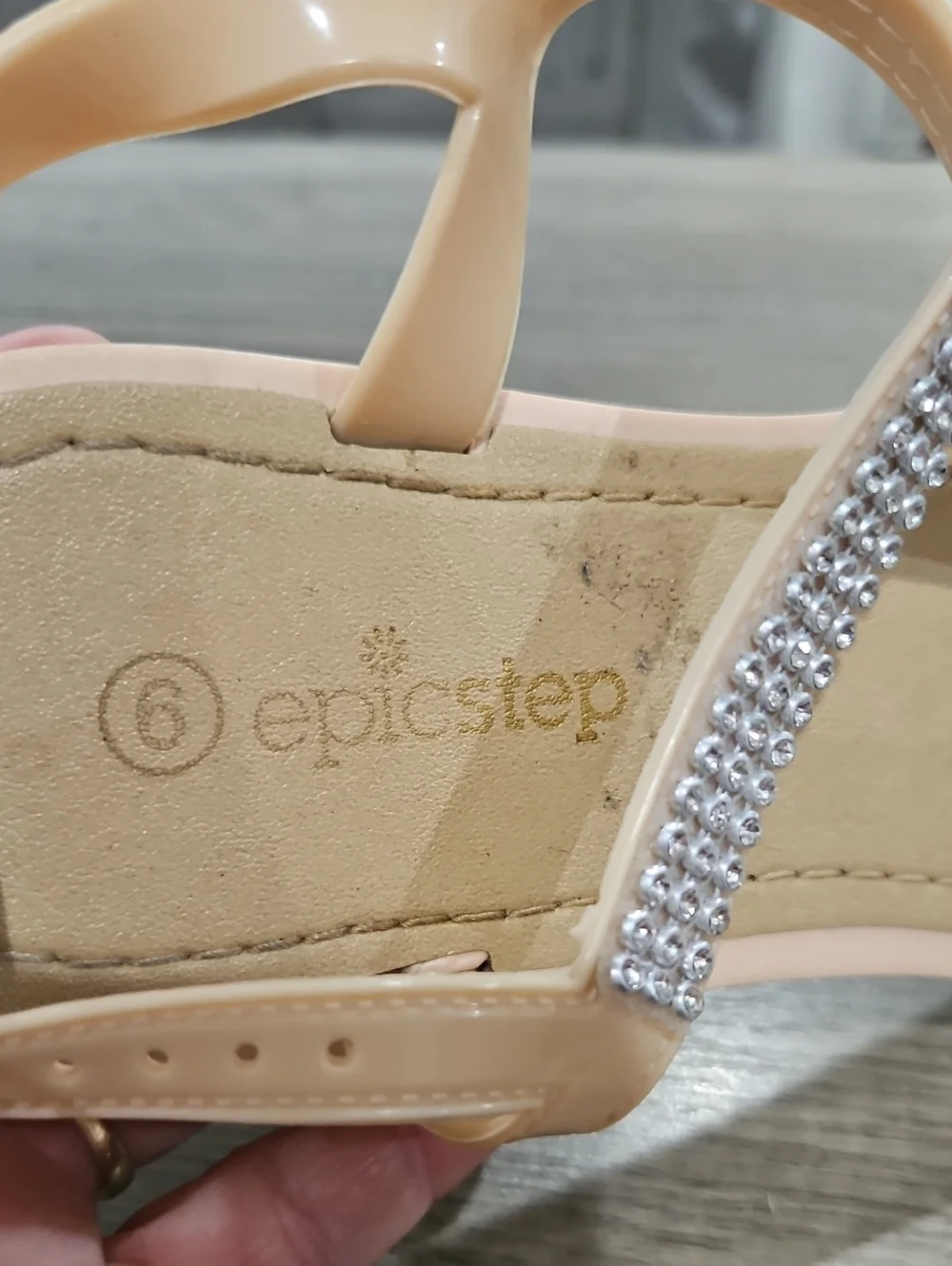 Beige Rhinestone T-Strap little girl's Sandals size 6